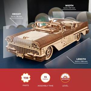lot 6114 image: UGEARS Dream Cabriolet VM-05 Wooden 3D Puzzles for Adults - 3D Wooden Puzzles for Adults - Mechanical Model Car Kit - Retro 1950s Inspired DIY Craft, 3D Puzzle