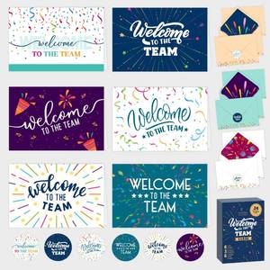 lot 6153 image: Decorably 24 Pack 6x4in Welcome to the Team Cards for New Employees with Envelopes and Stickers, 6 Festive Designs for Colleagues, Onboarded Staff, Crew, Blank Inside - Business, Gifting, Mailing