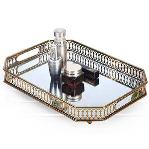 lot 7242 image: Vintage Gold Mirrored Vanity Tray �� Decorative Perfume and Makeup Organizer with Handles for Dresser, Bathroom or Jewelry Display, Large Size 13.8 X 9.6 X2.2