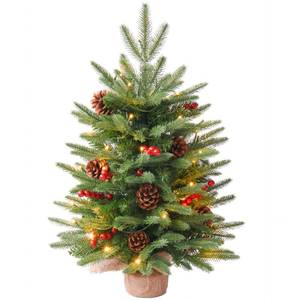 lot 7244 image: 2FT Pre-lit Artificial Small Mini Christmas Tree with Warm White Multi-Color LED Lights, Timer Battery Operated, Perfect for Xmas Tabletop Decorations, Home, Kitchen, Dining Table top Green