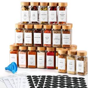 lot 7249 image: DWTS DANWEITESI 36 Pcs Glass Spice Jars - 4oz With Bamboo Lids, Empty Bottles With Labels, Kitchen Spice Jars With Shaker Lids
