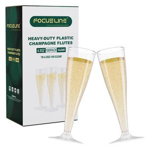 lot 7253 image: FOCUSLINE 100 Pack 4.5 Oz Plastic Champagne Flutes, Clear Plastic Champagne Glasses, Disposable Toasting Glasses Recyclable Cups for Wedding Party
