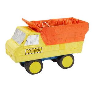 lot 7257 image: BLUE PANDA Dump Truck Pinata - Small 15.7 x 9.2 x 6.3 In, Yellow & Orange - Filled Pinata for Boys Birthday Party & Construction Party Decoration
