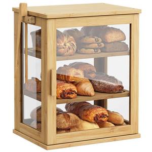 lot 7259 image: WOWLIVE Bamboo Bread Box for Kitchen Countertop, Large 3 Layers Bread Storage Container for Homemade Bread with Window, Farmhouse Breadbox Organizer for Kitchen, Cabinet, Pantry (Natural, Meduim)