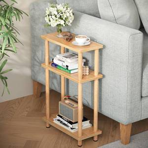 lot 7265 image: Apicizon Small Narrow Side Table, 3-Tier Skinny End Table for Small Spaces, Slim Nightstand with Storage Shelf, Bedside Table for Living Room, Bedroom, Natural