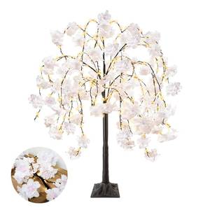 lot 7266 image: obbsie 4FT Cherry Blossom Tree with 360 LED Fairy Lights Artificial Lighted Tree with 8 Lighting Modes Light Up Pink Tree with Faux Flowers for Spring Wedding Party Indoor Outdoor Decor