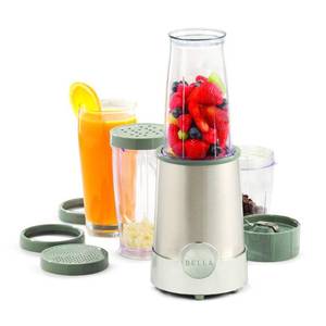 lot 7268 image: BELLA (13330) Personal Size Rocket Blender, Perfect for Smoothies & Healthy Drinks, Grinding, Chopping & Food Prep, 12 Piece Set, Stainless SteelChrome