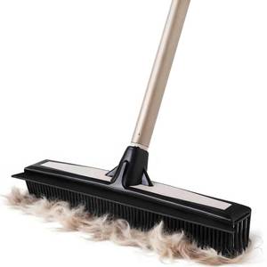 lot 7271 image: Eyliden Rubber Carpet Rake for Pet Hair, 2-in-1 Push Broom with Squeegee, 54 Telescopic Handle, Fur Water Remover Brush for Carpet, Rug, Hardwood, Tile Floors