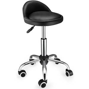 lot 7275 image: FNZIR Swivel Rolling Stool with Wheels Height Adjustable Stool Chair Drafting Chair with Backrest Black