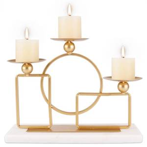 lot 7308 image: Gold Candle Holders for Pillar Candles with Marble Base 3 Arms Metal Candelabra Candle Holders Gold Home Decoration Elegant Candle Stand for Table Centerpieces,Fireplace,Anniversary