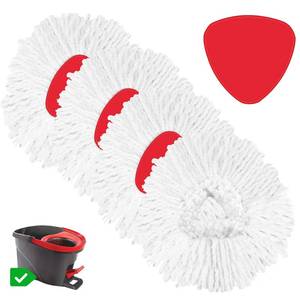 lot 7309 image: 4 Pack Spin Mop Refill Replacement Head Compatible with EasyWring Spinning Mop, with 1 Swivel Mop Base, 100% Microfiber Deep Cleaning Machine Washable - White (1-Tank System)