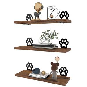 lot 7321 image: Lavezee Paw Prints Wall Decor Floating Shelves Set of 3, Cute Rustic Wooden Shelf Decorative Living Room, Bedroom, Bathroom, Log Cabin Shelving Wall Mounted