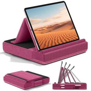 lot 7329 image: KDD Tablet Pillow Stand, Multi-Angle Viewing Ipad Holder for Lap, Bed and Desk, Foldable Soft Pad Dock with Stylus Mount Compatible with Ipad Pro 12.9, 10.5, 11, Air, Mini, Phones, Books, E-Reader