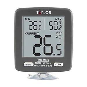lot 8146 image: Taylor LCD Display Digital Kitchen RefrigeratorFreezer Kitchen Thermometer MinMax on Display, 2 inch display, Gray, 1 Count (Pack of 1)