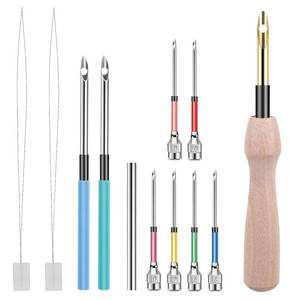 lot 8158 image: 12 Pcs Punch Needle Kit, Embroidery Punch Needle Tool Wooden Handle Embroidery Tool Punch Needle Threader Set for Adults Beginner Yarn Floss Cross Stitching