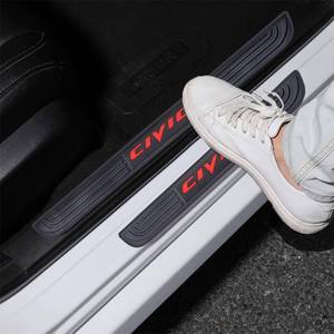 lot 8163 image: MASLEVAU 4pcsSet Car Door Sill Plate Protectors - Black Soft Rubber FrontRear Door Sill Scuff Plate Guard, Door Pedal Protector Stickers fit for Honda Civic (red)