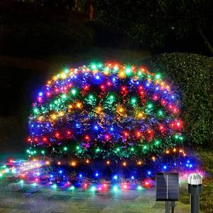 lot 8166 image: WBao Solar Christmas Lights Outdoor 200LED F8 Big Bulbs, 8.4ft x 5.2ft Christmas Net Lights with Remote Control, 8 Modes, Timer, Waterproof for Lawn, Bushes, Trees Outdoor Xmas Decorations, Multicolor