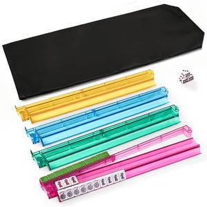 lot 8200 image: ChamThingzeal Mahjong Racks with Pushers, Mahjong Racks with Pushers Set of 4, PC Material, Modern American Tile Racks, for 1.2-inch American Mahjong Tiles, Includes Storage Pouch and 3 Dice, 4-Color