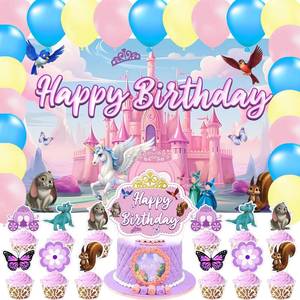 lot 8206 image: Sofia Princess Party Supplies5x3FT,Sofia Backdrop,Cartoon Theme Happy Birthday Party Banner Cake Toppers for Boys and Girls Anime Party Decoration