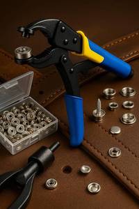 lot 8207 image: Heavy Duty 210PCS Snap Fastener Kit �� Stainless Steel Silver Snaps with Adjustable Setter Tool for Canvas, Leather, Tent, Boat, DIY Repairing & Replacing-Blue