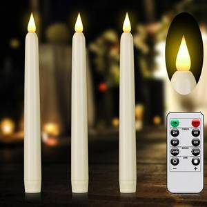 lot 8231 image: Flameless Taper Candles with Remote Control and Timer, Battery Operated LED Candlesticks with Flickering 3D Flame, 9.6�0.8 Inches Plastic Fake Candles for Christmas, Wedding and Home Decor (Ivory, 3)