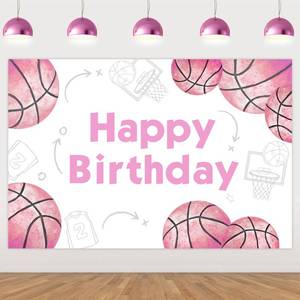 lot 8239 image: Wonmelody Basketball Birthday Decorations for Girls 5  3 ft Basketball Happy Birthday Backdrop Banner Pink Girls Basketball Party Decorations for Sport 1st 15th 17th Home Indoor Outdoor Bday Party