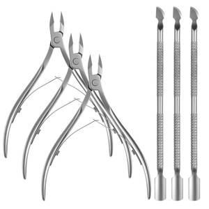 lot 8240 image: Lnngub 6 Pcs Cuticle Pusher and Trimmer,Stainless Steel Cuticle Nippers Professional CuticlesCutter Manicure Tools Double Spring for Fingernails and Toenails Nail Care