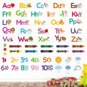 lot 8242 image: AOWDIAO Learning Wall Decals for Kids - Peel and Stick Alphabet, Numbers, Colors & Animals - Classroom, Nursery and Playroom Educational Decor