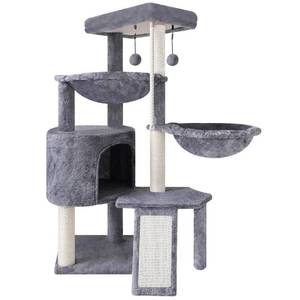 lot 13891 image: Xin Three Layer Cat Tree with Cat Condo and Two Hammocks,Grey