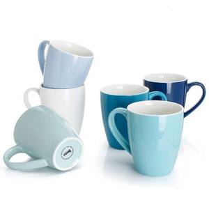 lot 13894 image: Sweese Porcelain Coffee Mugs - 16 Ounce - Set of 6, Cups for Latte, Hot Tea, Cappuccino, Mocha, Cocoa, Multicolor, Blue Assorted Colors