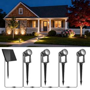 lot 13904 image: ZYAN Solar Landscape Spot Lights Outdoor 24ft Cable 6W Monocrystalline Panel & USB-C Powered 5400mAh All-Night Lighting Auto Dusk to Dawn IP65 Waterproof Warm White LED Uplights for Yard Pathway Trees (used)