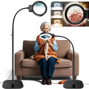 lot 13908 image: 30X 10X Large Floor Magnifying Glass with Light and Stand,72 LED Flexible Gooseneck Floor Magnifying Lamp,2 in 1 Lighted Magnifiers for Close Work, Sewing,Crafts,Hobbies��Black��