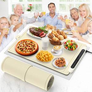 lot 13912 image: Food Warming Mat Electric Tray Adjustable Silicone Heating Pad with 3 Temperature Settings 4 Timer Function Portable Roll Up Hot Plate for Buffets Party Gatherings Kitchen Warmer Countertop Holiday