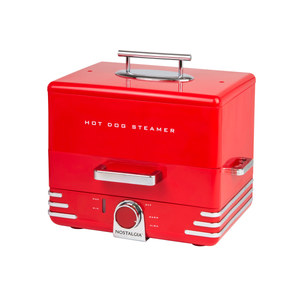 lot 13931 image: Nostalgia NHDS206RD 600 Watt  Plastic Hot Dog Steamer  Red