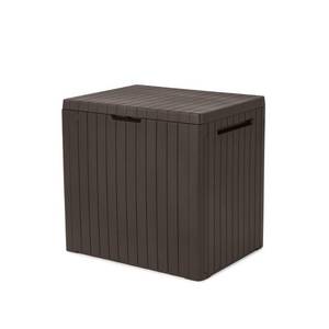 lot 13934 image: Keter 30gal City Resin Deck Box Brown All-Weather Patio Bench & Bin Storage
