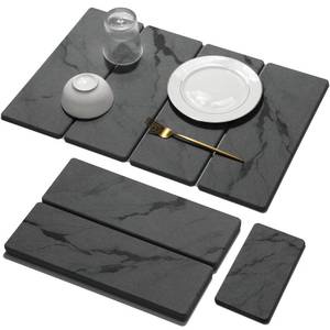 lot 13954 image: Large Stone Dish Drying Mat for Kitchen Counter, 2 PCS Quick Dry Stone Mats, Foldable Water Absorbing Diatomaceous Earth Drying Dishes Pad for Countertop Bottles Utensils Cup(Dark gray 24x16&8x4)
