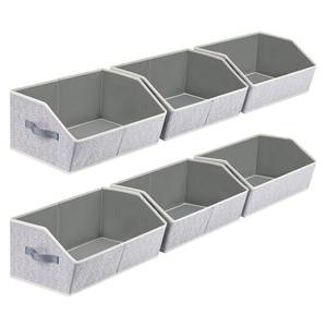 lot 13965 image: Homsorout Closet Organizers Bins 6 Packs - Large Closet Shelf Organizer with Handles, Fabric Trapezoid Storage Bins, Collapsible Storage Cubes for Clothes, Towels, Light Gray