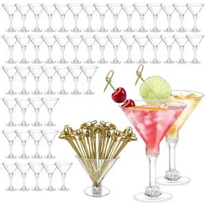 lot 13966 image: CALBODE 50 Pack Plastic Martini Glasses Sets for Party 7oz Clear Cocktail Glasses with Sticks Plastic Disposable Cups Perfect for Wine, Appetizers, Btirhday Wedding and All Events��100pcs��