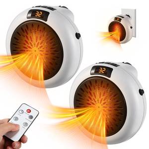 lot 13967 image: Meonum 2 Pack Small Space Heater, 500W Portable Electric Small Heater with Adjustable Thermostat and Timer, Overheat Protection and LED Display, Quiet Space Heater for Office Desk Indoor Use (White)