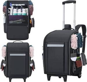 lot 13975 image: Rolling Cleaning Caddy Backpack with Wheels, Large Capacity Cleaning Supply Organizer Bag with Detachable Trolley & Backpack Strap, Water-Resistant Cleaning Bag for Houskeeper Cleaner
