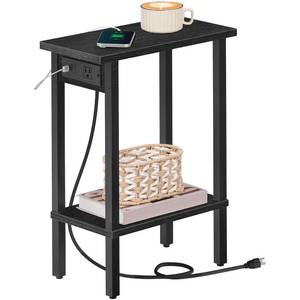 lot 13977 image: HOOBRO Small End Table with Charging Station, Narrow Side Table with USB Port and Outlets, Skinny Sofa Table, Slim Nightstand, Living Room, Bedroom, Black BK240UBZ01