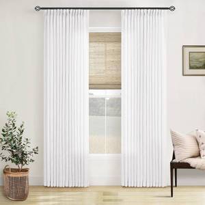 lot 13990 image: White Linen Pinch Pleated Curtains 84 Inches Long 2 Panels for Living Room Bedroom Snow White Textured Linen Pleated Hooks Rings Back Tab Elegant Luxury Light Filtering Curtain Drapes 84 Inch Length