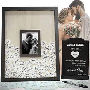 lot 13991 image: Campoli Creations Wedding Guest Book Alternative �� 12x16 Black Picture Frame with 70 Wooden Hearts �� Personalized Memory Sign for Weddings, Baby Shower, Anniversary, or Funeral Remembrance Gift