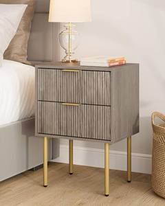 lot 13996 image: Masupu Night Stand,Mid-Century Modern Bedside Table with 2 Storage Drawer,Small Gold Frame Side End Table for Bedroom,Living Room, Grey