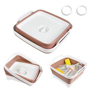 lot 14258 image: GIMWA Collapsible Wash Basin for Baby Bottles - 2.4 Gallons Portable Wash Bin for RV Camping Sink, Space-Saving Dish Tub (Mocha)