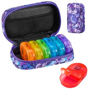 lot 14259 image: Serfeymi Weekly Travel Pill Organizer 2 Times A Day AM PM Upgraded Rainbow Pill Box 7 Day with Portable Zipper Canvas Pill Case, Medicine Organizer for Pills, Vitamins, Fish Oils - Purple 01