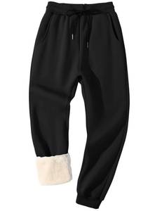 lot 14260 image: Flygo Mens Warm Fleece Pants Sherpa Lined Sweatpants Winter Active Track Joggers Pants(Rib Bottom Black-S)