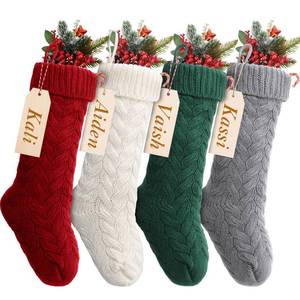 lot 14265 image: Sumind 4 Pack Personalized Christmas Stocking 18 Large Family Knitted Xmas Stocking with Name Tags Set for Holiday Fireplace Party Decor (Burgundy, Green, Ivory, Gray)