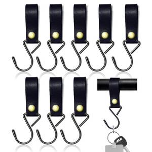lot 14275 image: Modixun Leather S-Hooks - 8pcs Metal S Shaped Hooks for Hanging, Camping, Stroller, Coat, Towel, Kitchen, Bathroom - Black