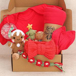 lot 14285 image: Baby Girl Christmas Gifts,Newborn Baby Girl First Christmas Gift with Blanket Onesie Gingerbread Rattle